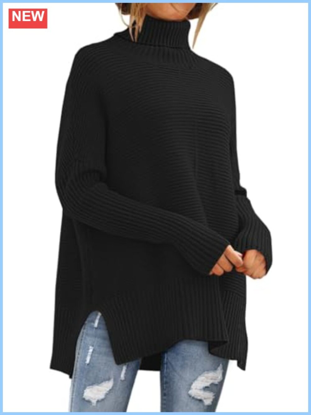 Oversized Turtleneck Batwing Sleeve Pullover Sweater Chunky Knit Tunic